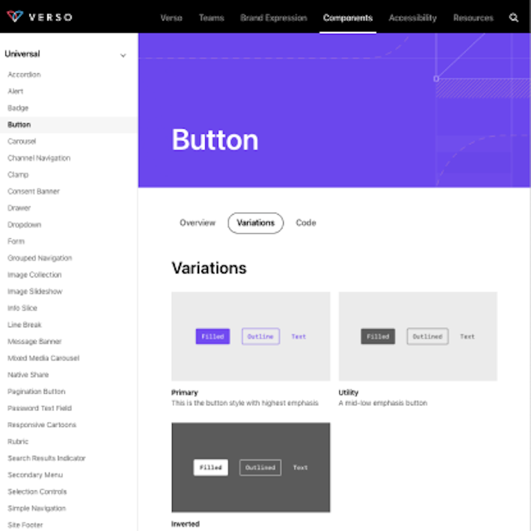 a screenshot of button component variations from the Verso storefront site